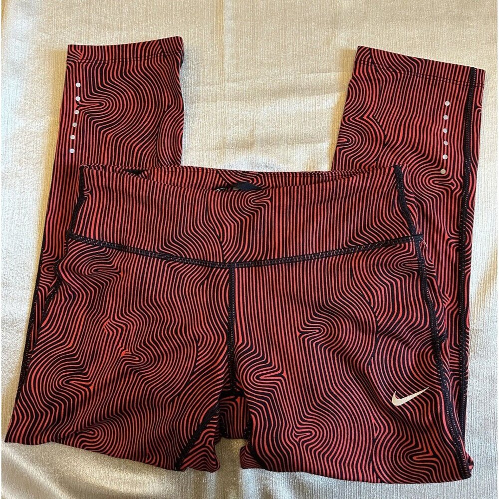 Nike Running‎ Leggings Workout Capri Crop Leggings Red Black Sz Medium Gym Women